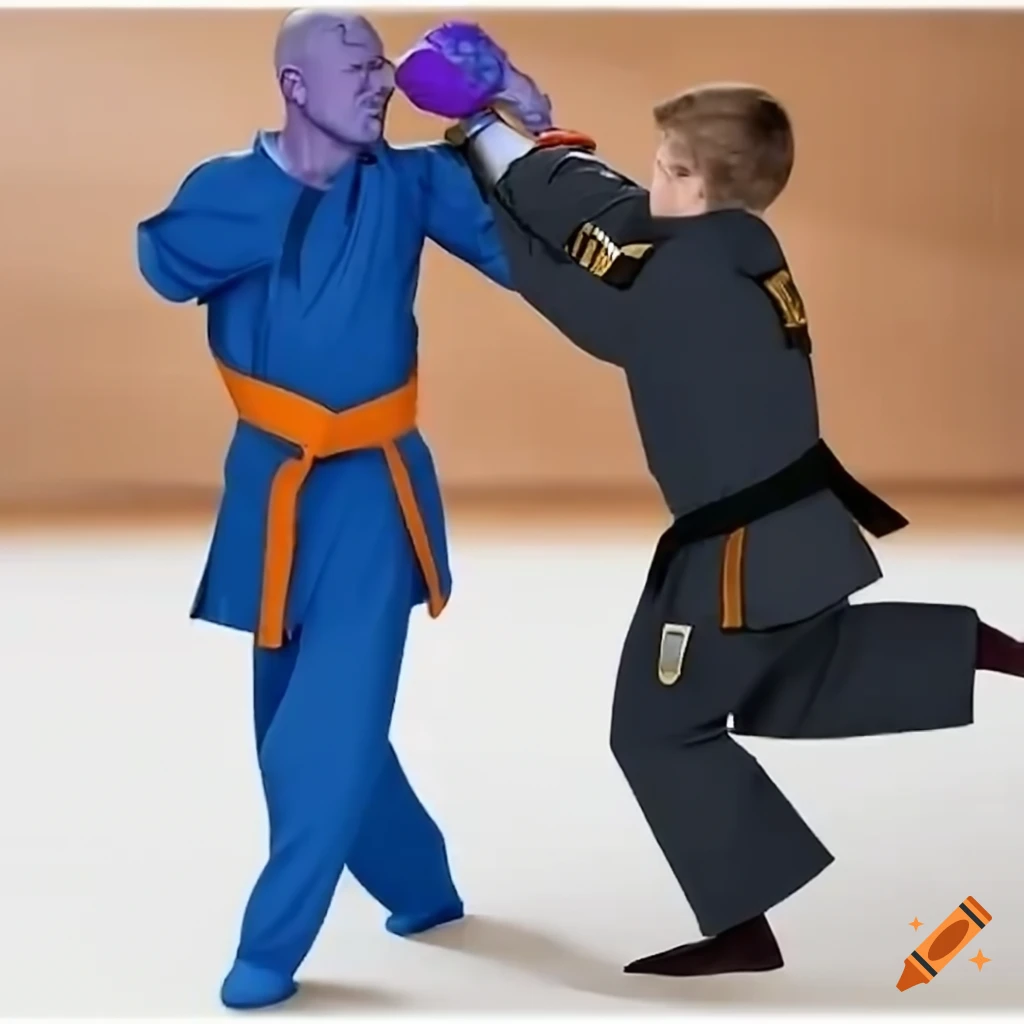 Thanos practicing martial arts in MCU style