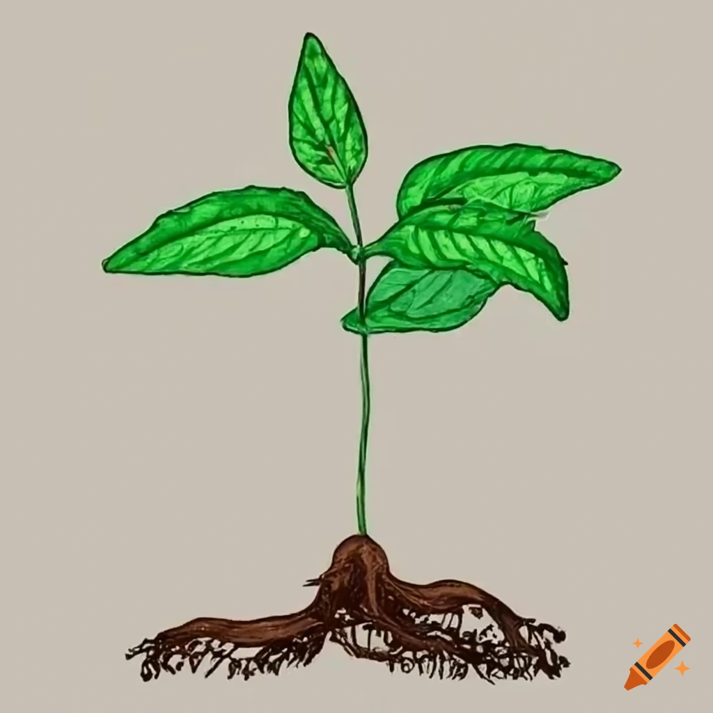 Peppermint plant with rhizome and roots