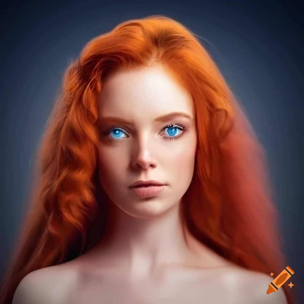 Beautiful young woman with red hair and blue eyes on Craiyon