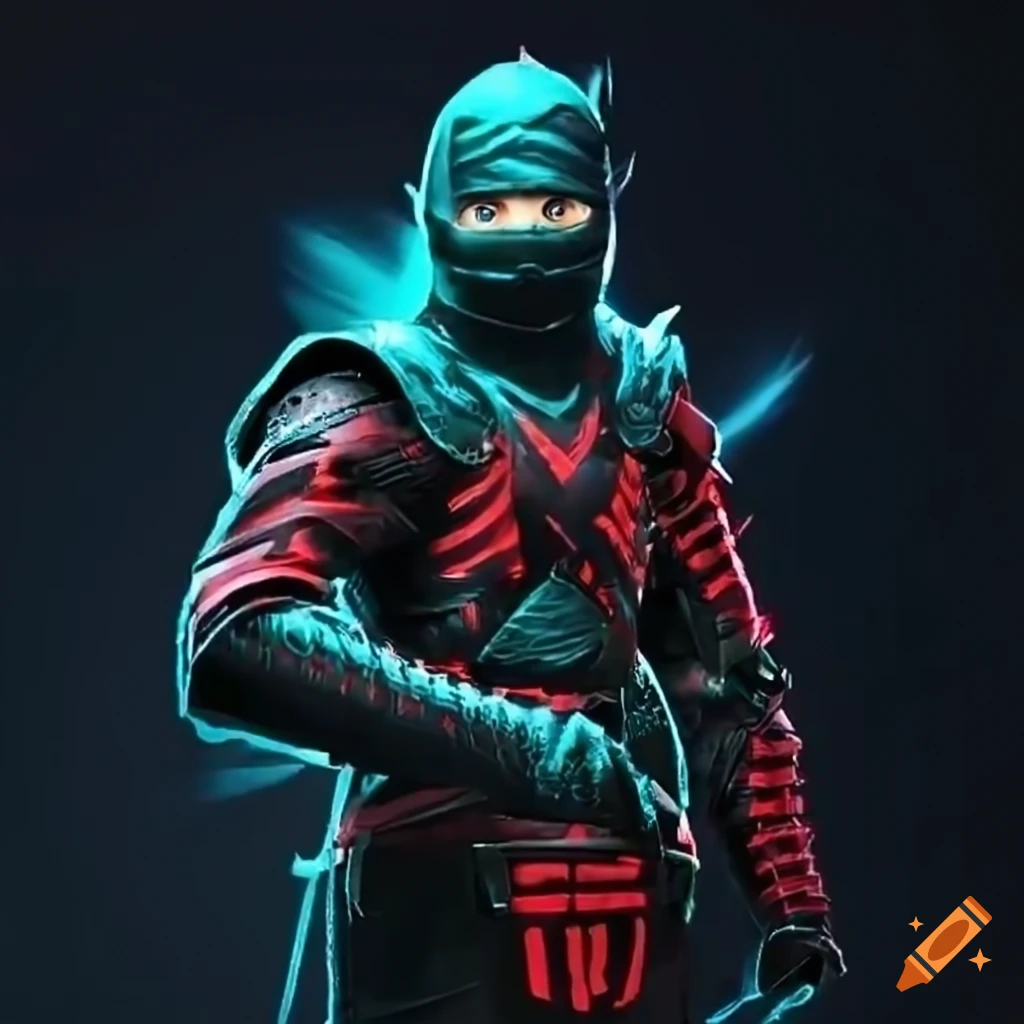 Neon ninja in battle wearing wicked leather armor on Craiyon
