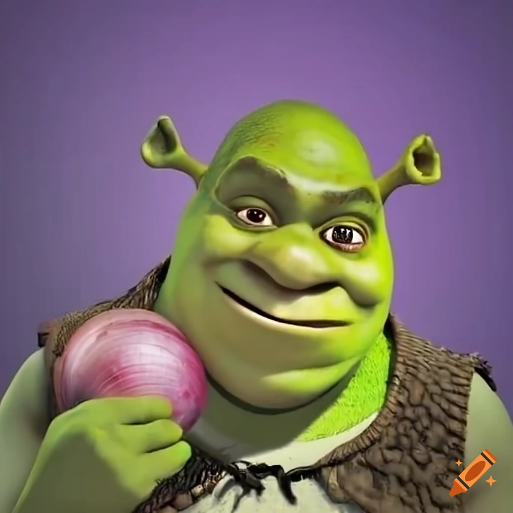 Shrek enjoying an onion on Craiyon