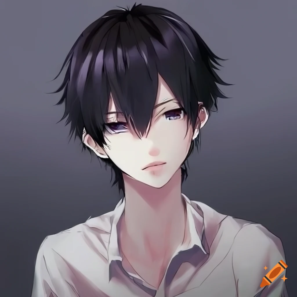 Anime boy with black hair and black eyes