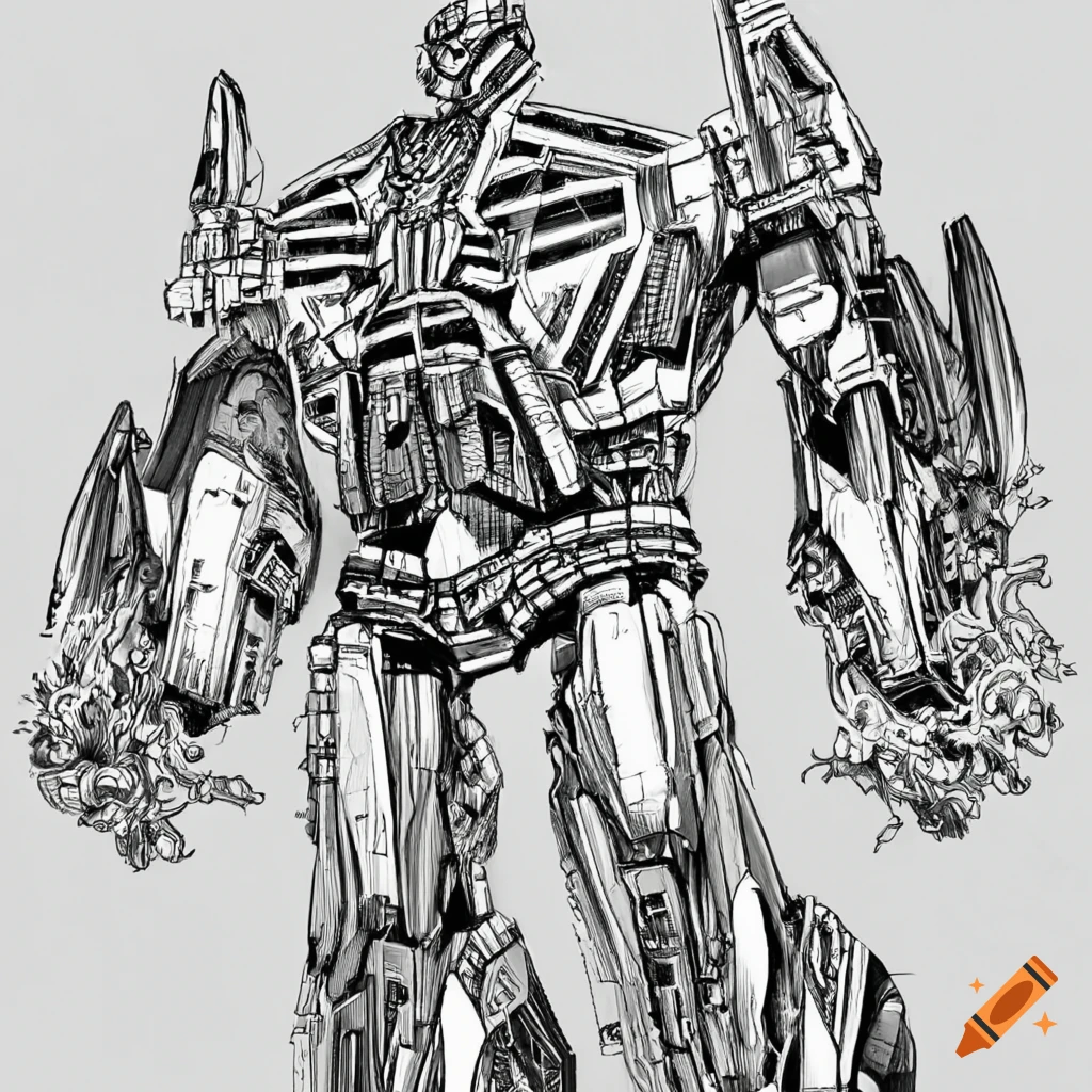 Intricate black and white drawing of a transformer on Craiyon