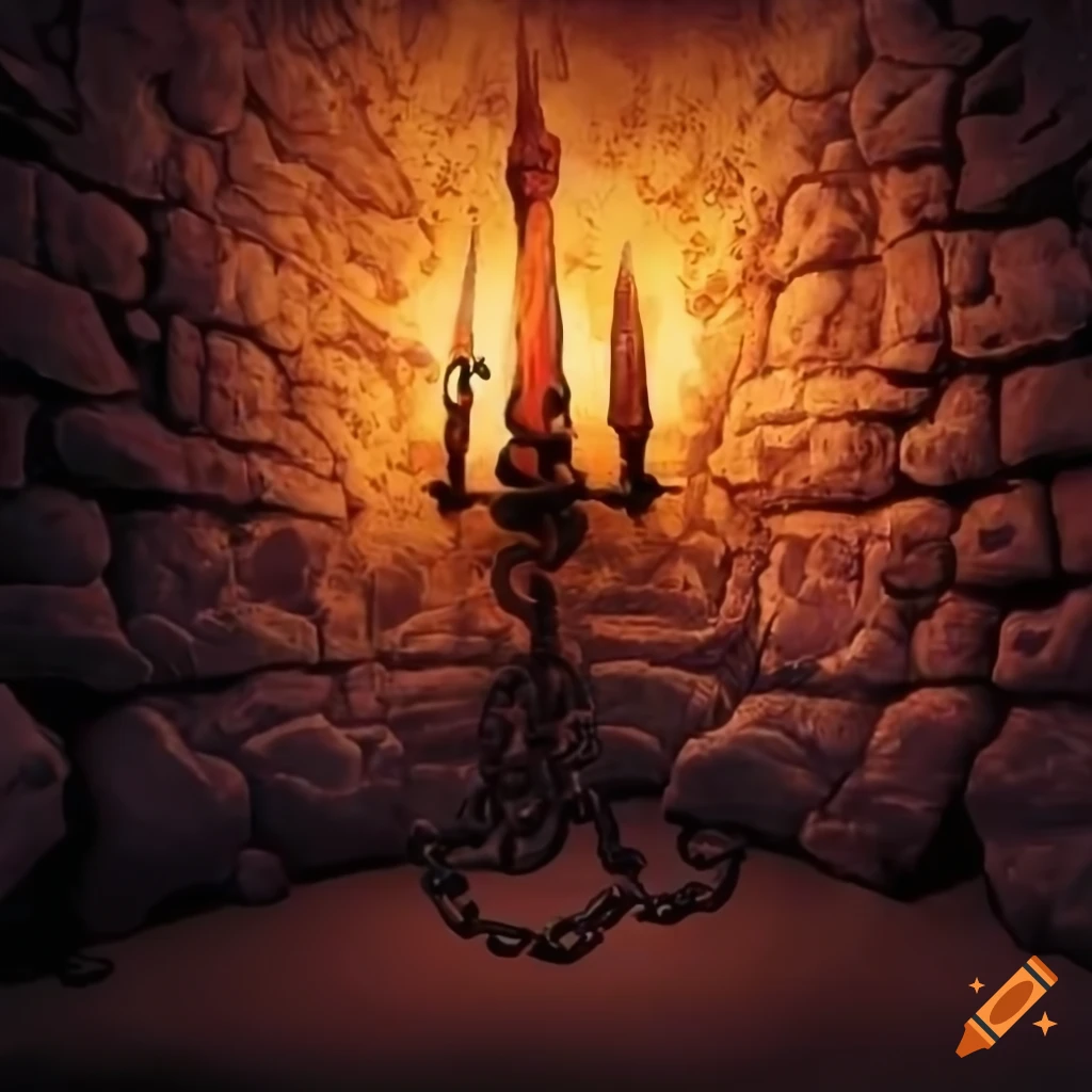 Dungeon wall with torches and chains