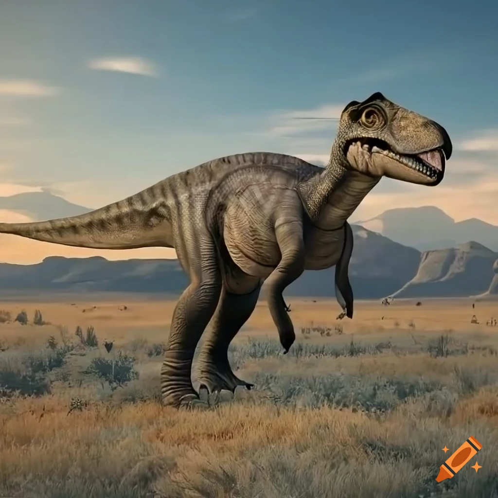 Hefty Hadrosaurus dinosaur with a monitor lizard color pattern in warm morning light