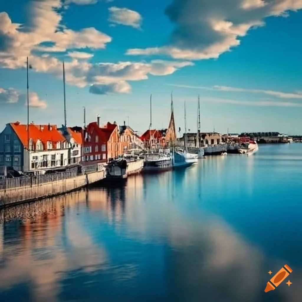Seaside town in Denmark basking in warm sunshine