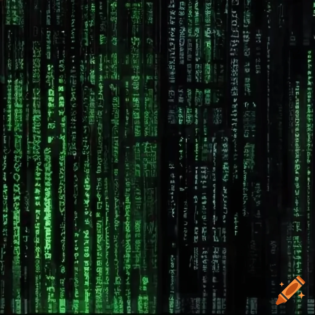 Matrix-themed background with binary code and a croissant on Craiyon