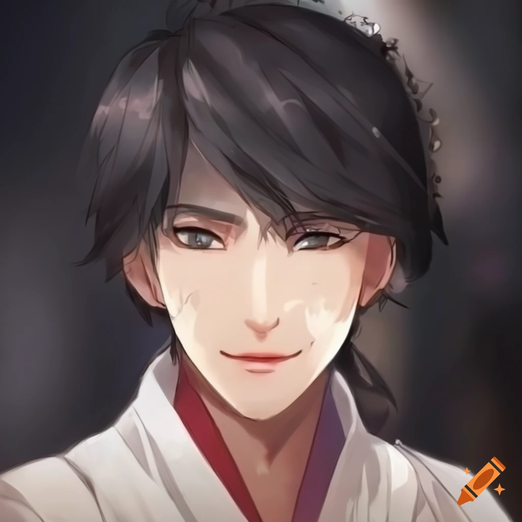Ancient Thai man with a sweet, handsome face in anime style