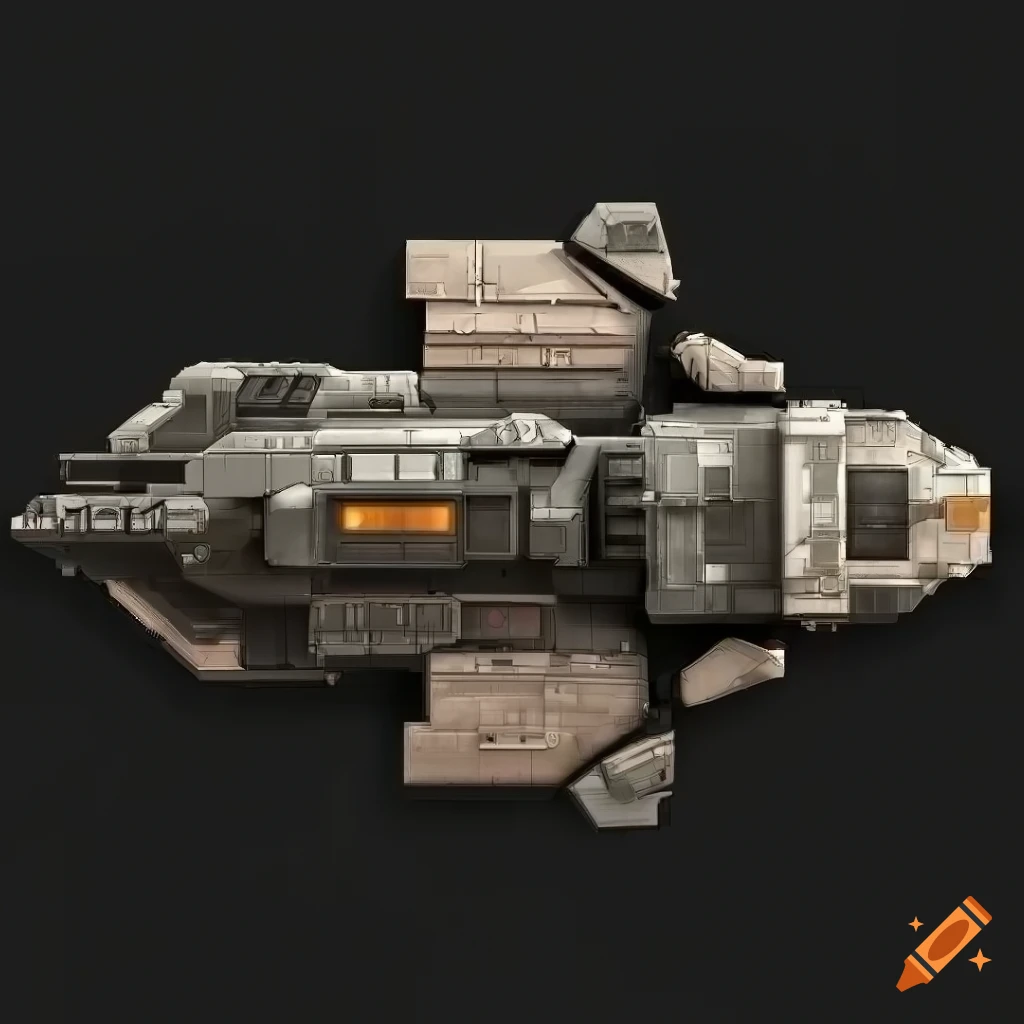Top-down view space ship in dark sci-fi style on Craiyon