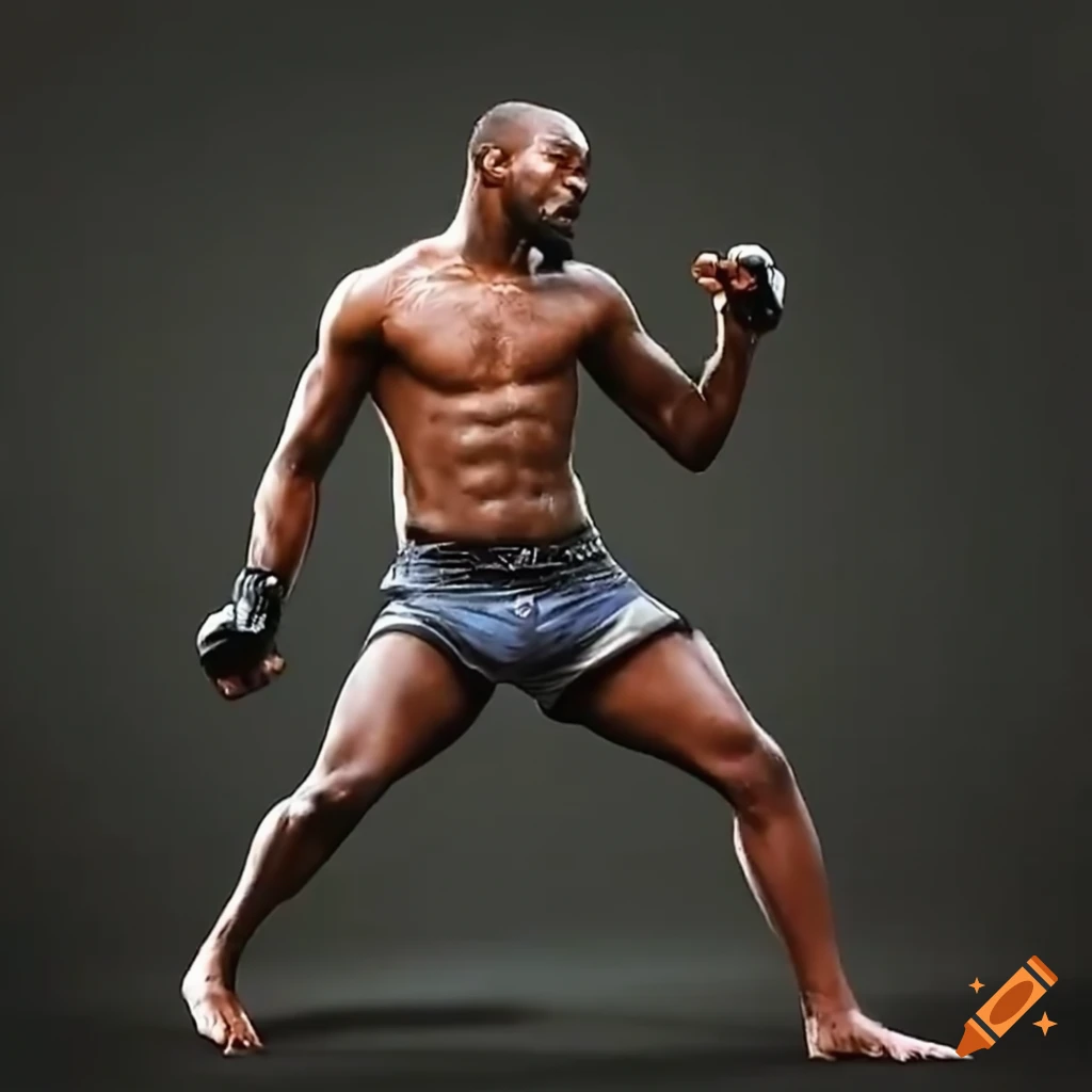 Jon jones performing a kick in a martial arts competition on Craiyon