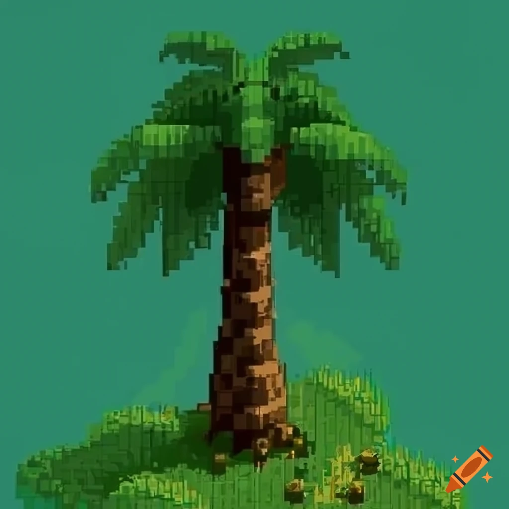 Pixel art of a very tall palm tree in 2d rpg maker style on Craiyon