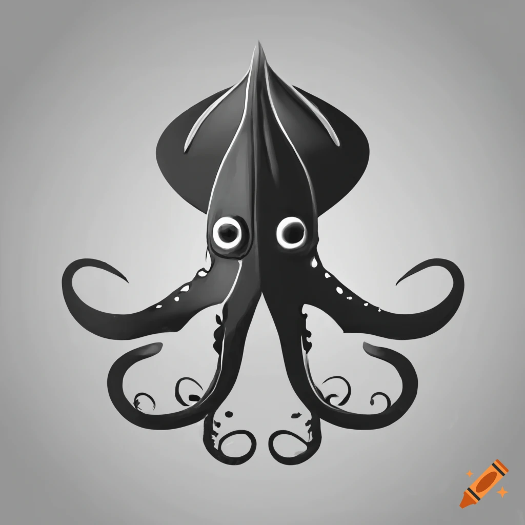Symmetric black and white stylized squid on Craiyon