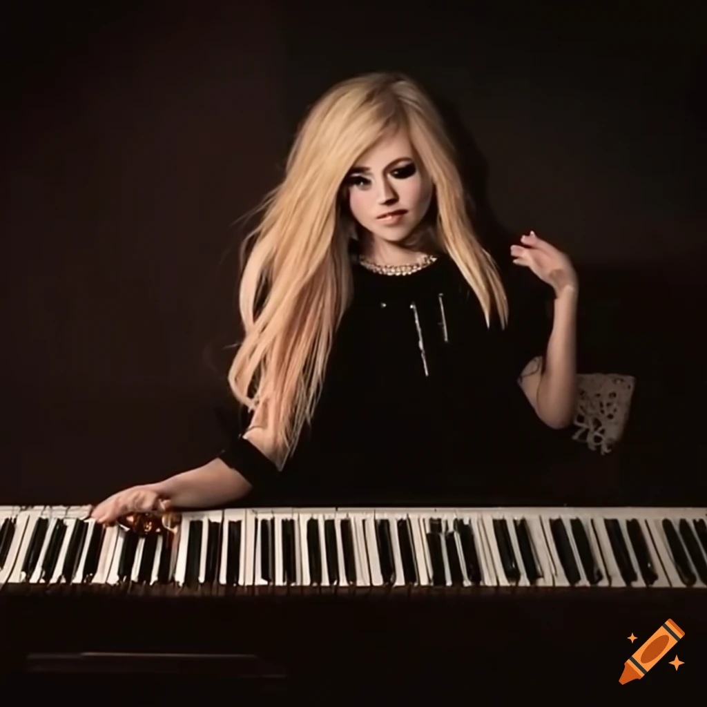 Avril Lavigne playing a grand piano