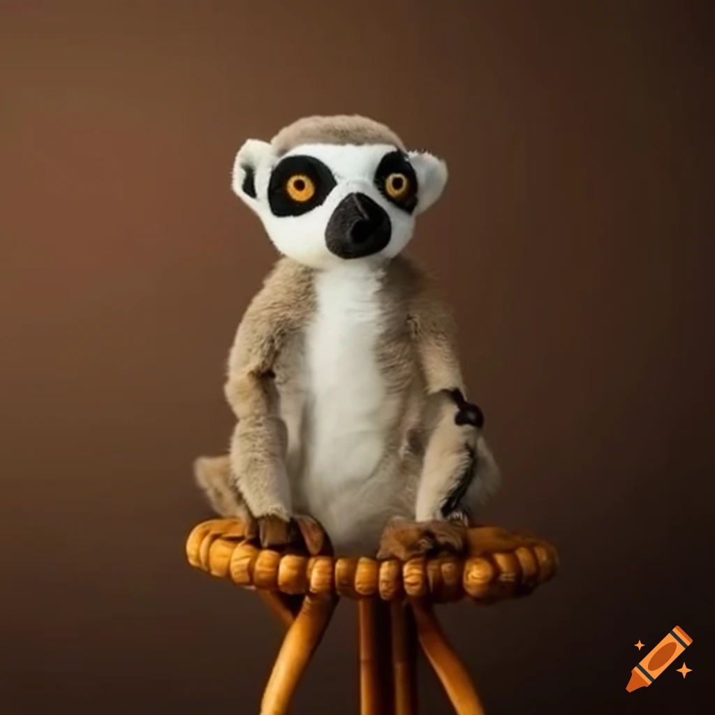 Plushie lemur sitting on bamboo chair on Craiyon