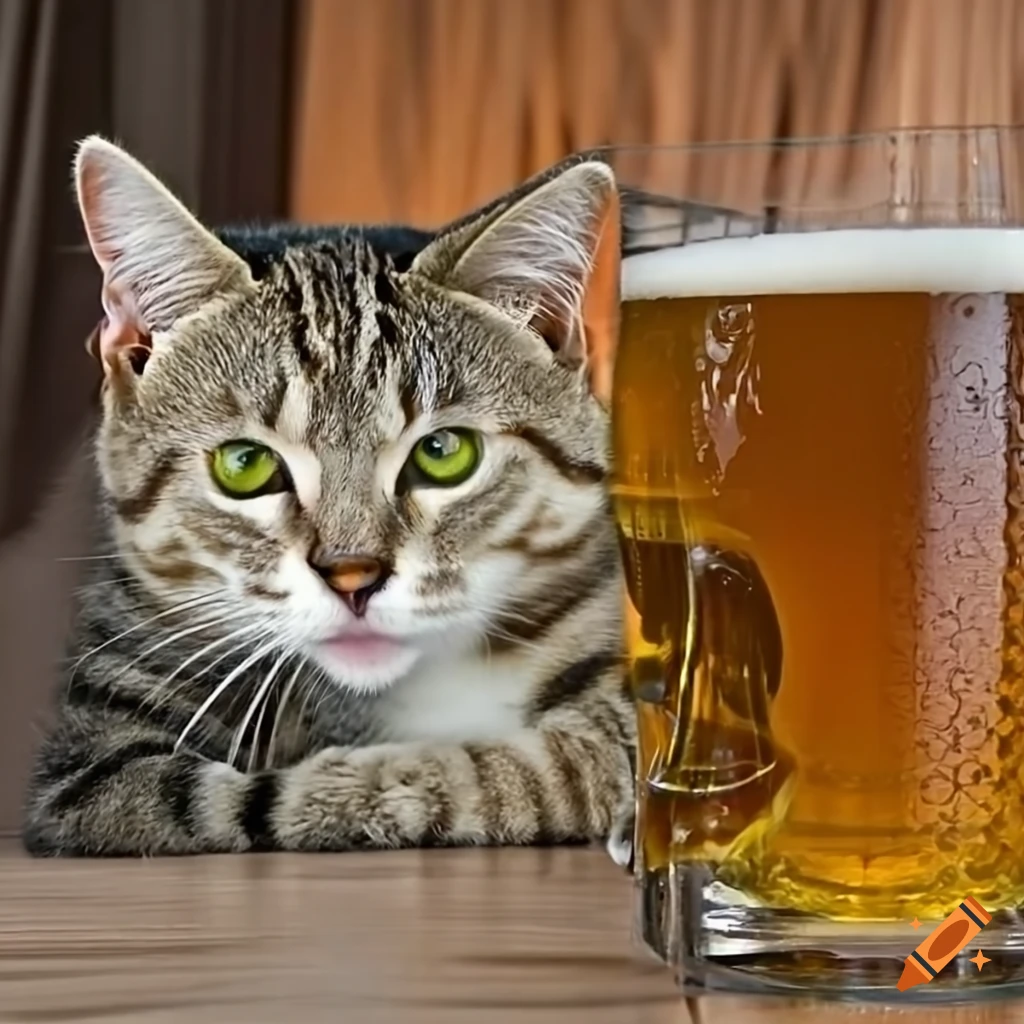 Cat enjoying a cold drink on Craiyon