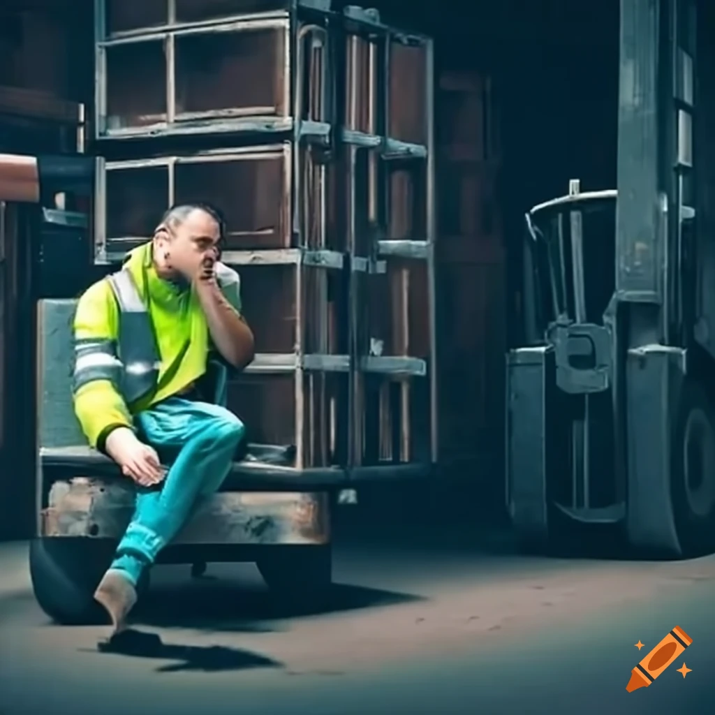 Thoughtful driver on a forklift