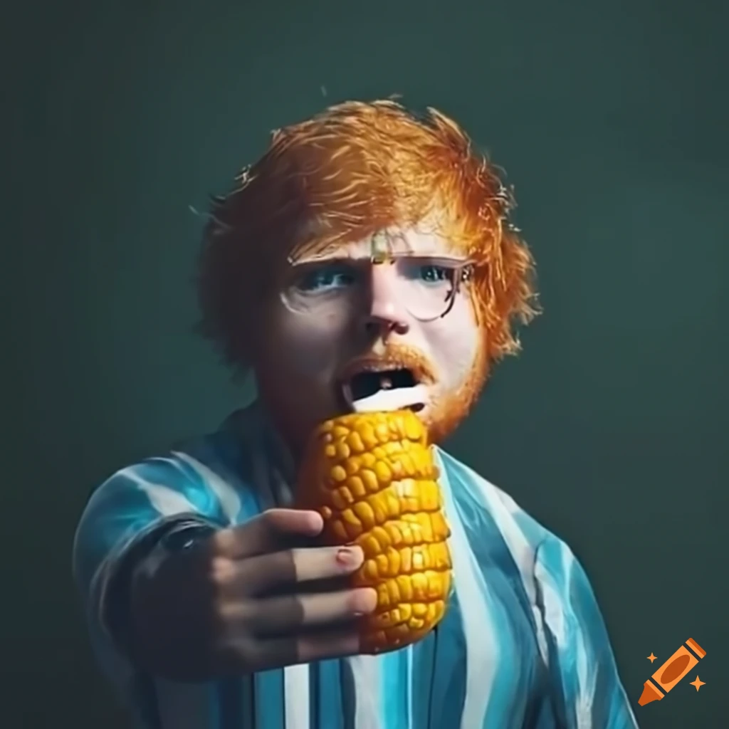 Ed sheeran holding a corndog in the shower on craiyon