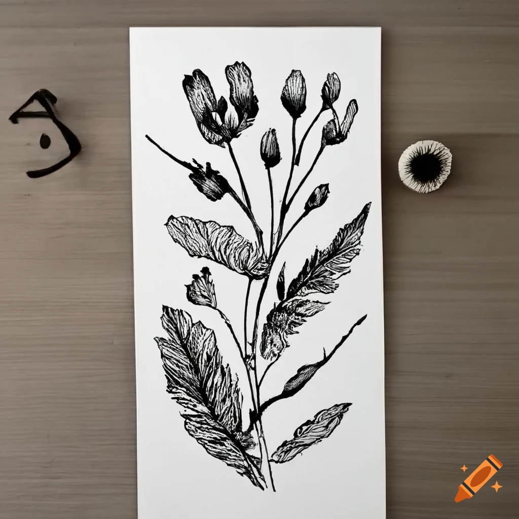 Botanical drawing of wildflowers in black ink on Craiyon