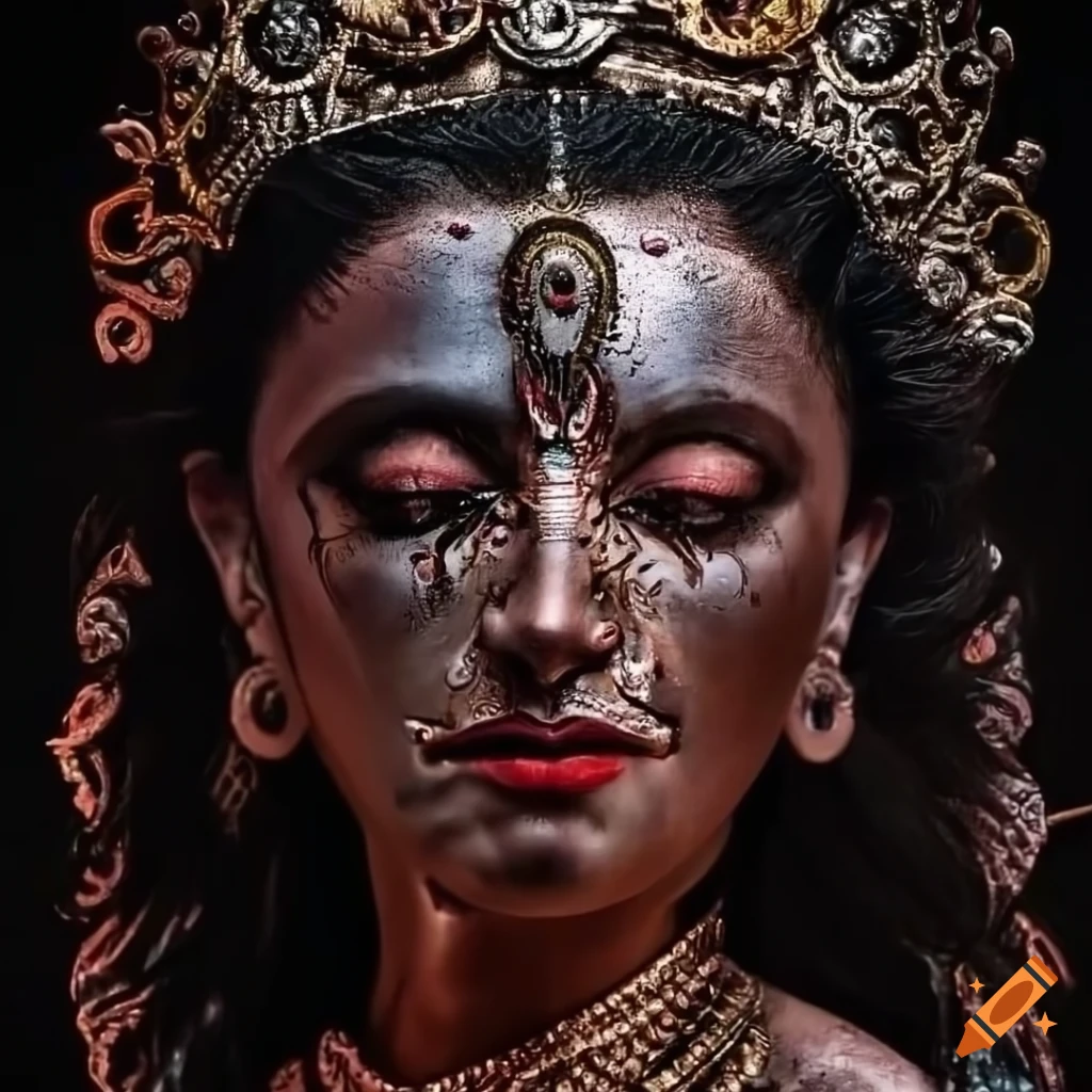 Front view metallic representation of goddess kali on Craiyon