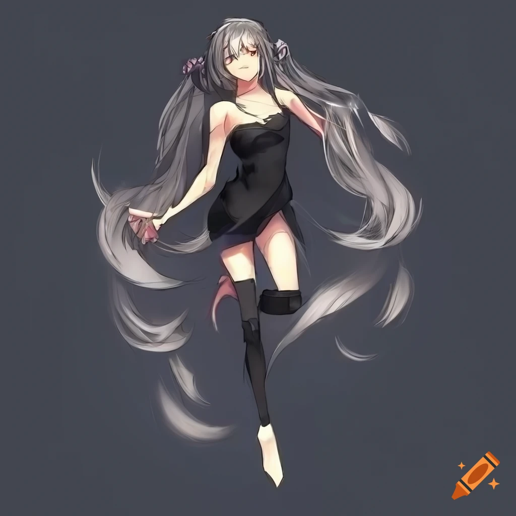 Anime style concept art of a cute young woman jumping in a detailed