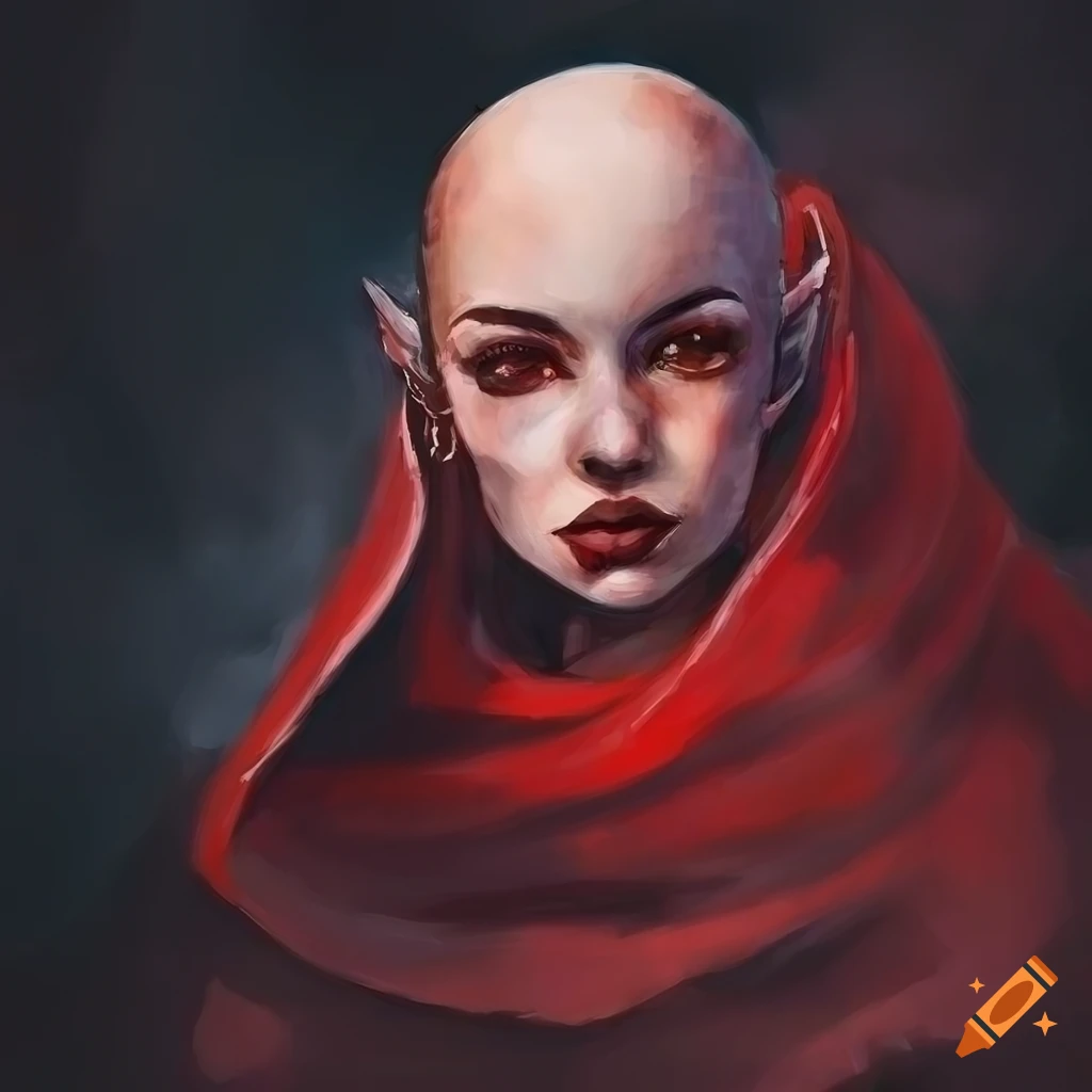 Bald Woman In Red Cloak Surrounded By Darkness Dnd Art On Craiyon 