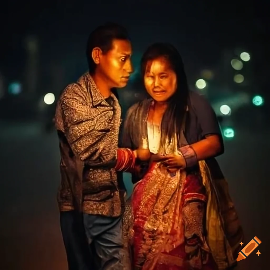 Nepali couple holding hands walking in dharan during evening on Craiyon