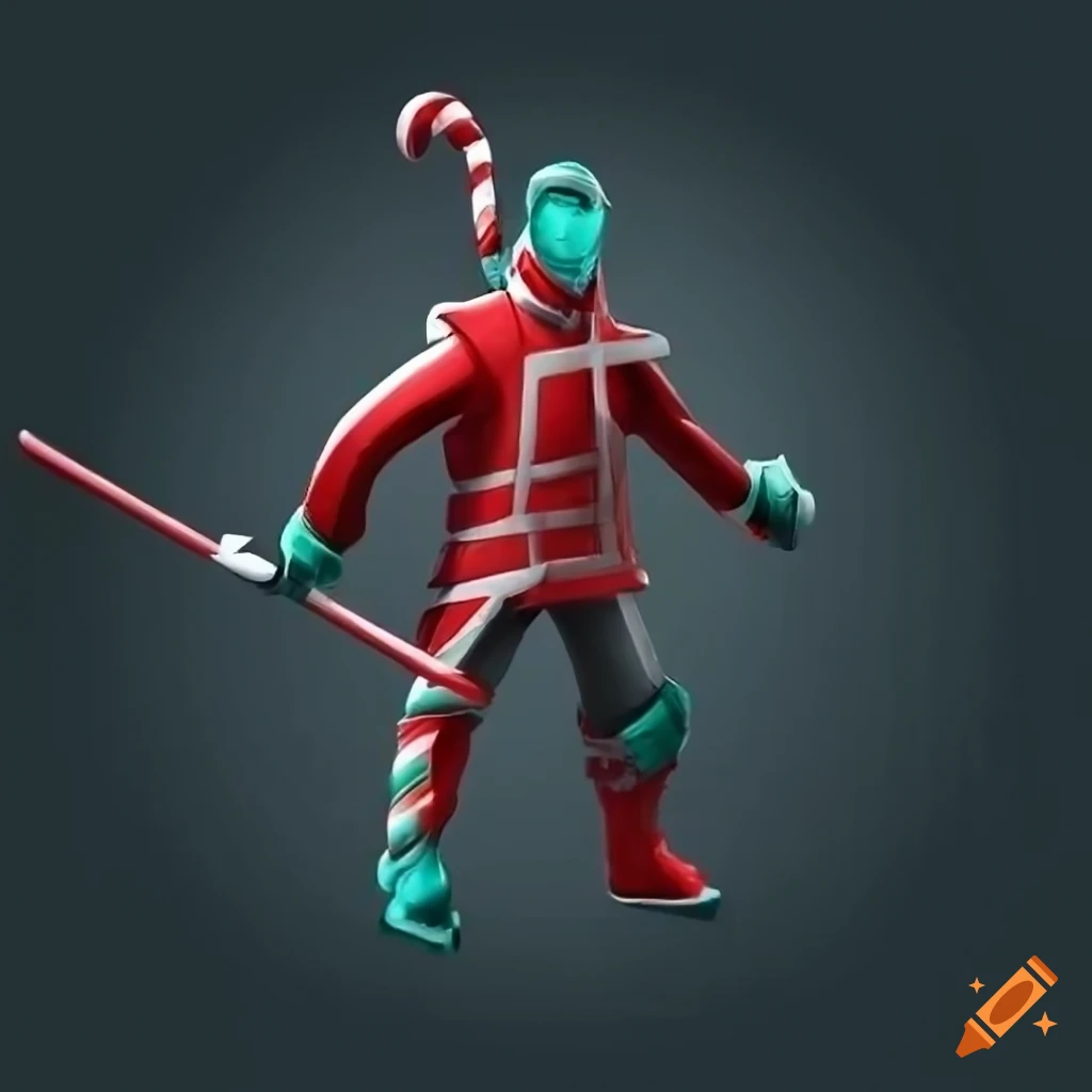 Realistic full body showcase view of a candy cane sword wielder in fencer style