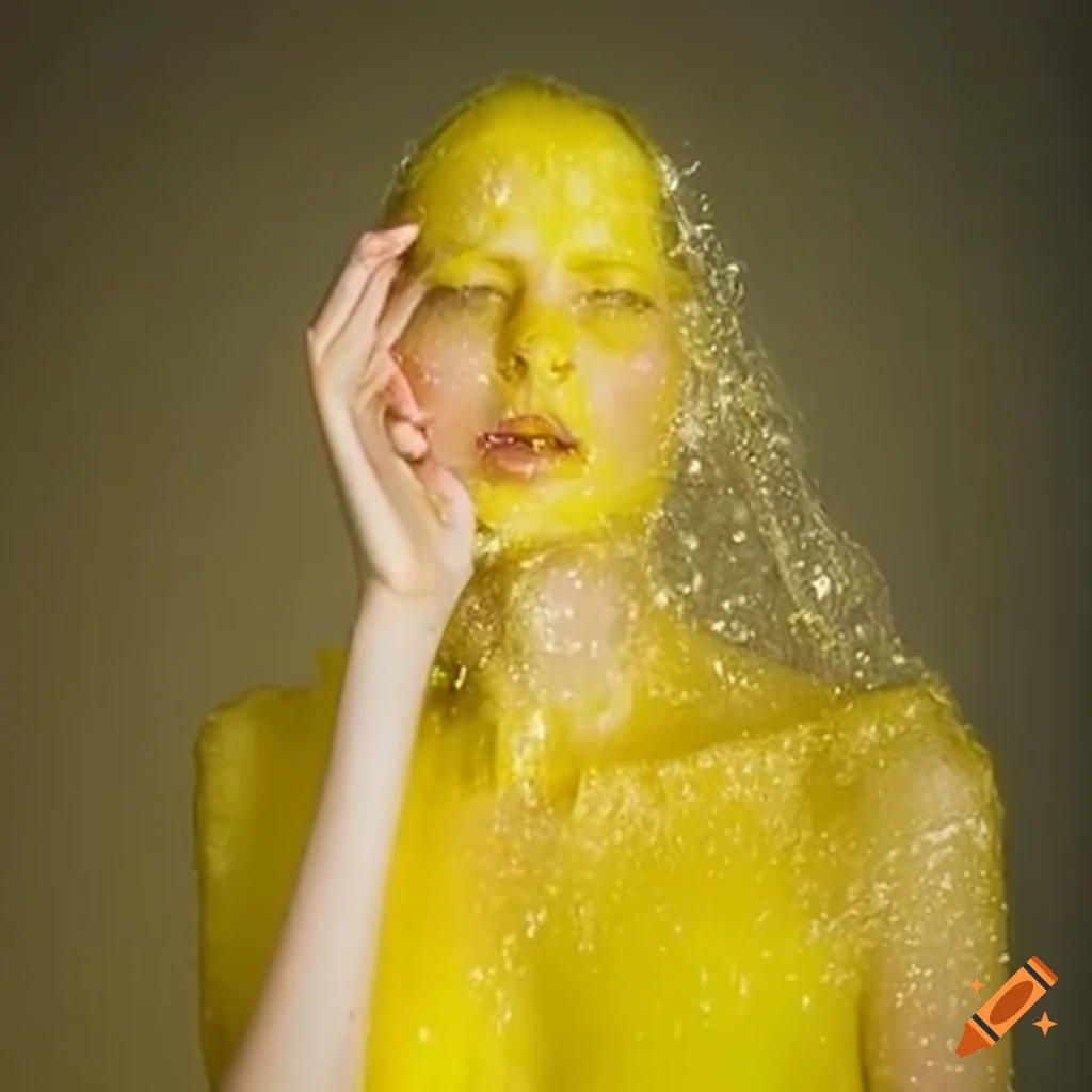 Woman covered in yellow water on Craiyon