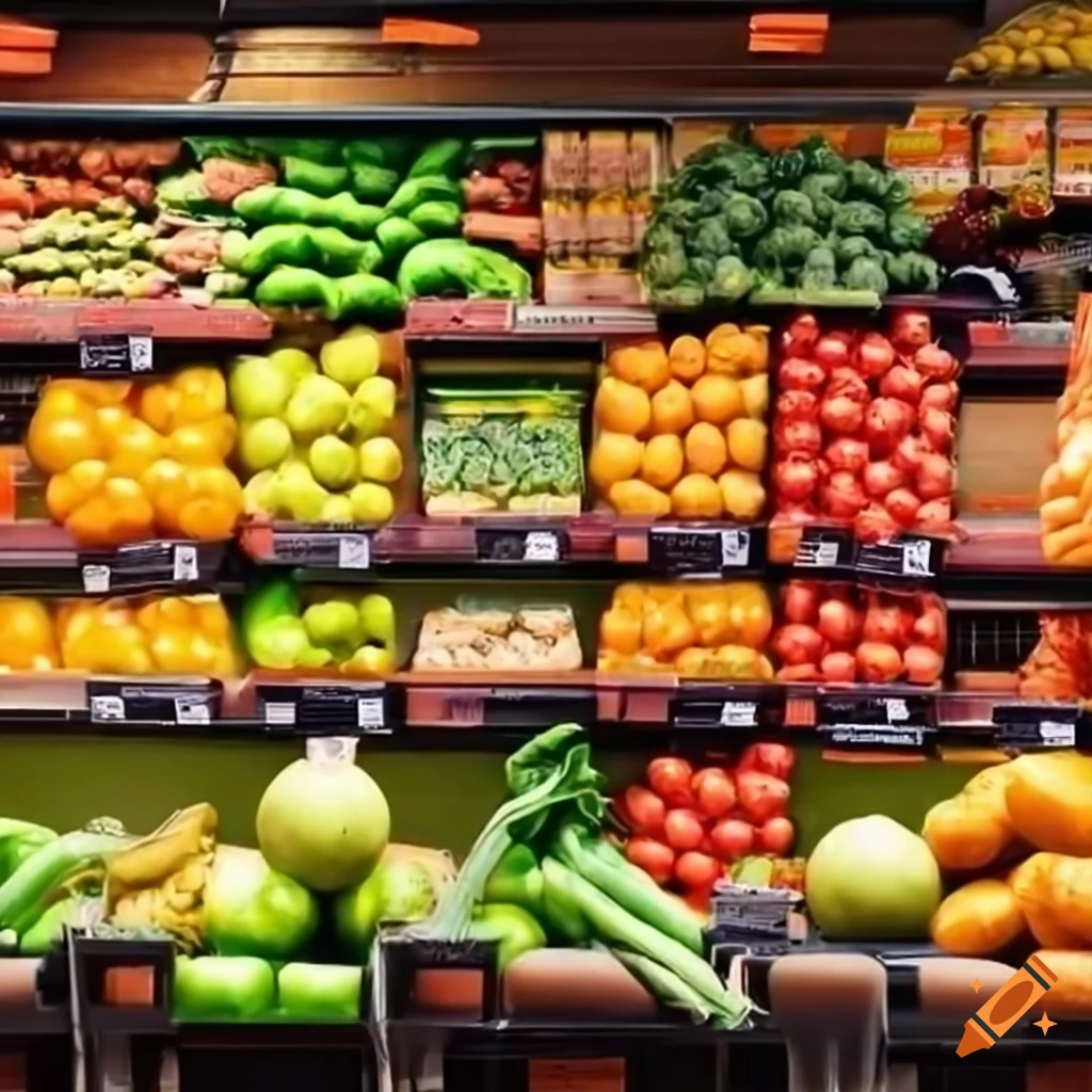supermarket produce section with fresh fruit and