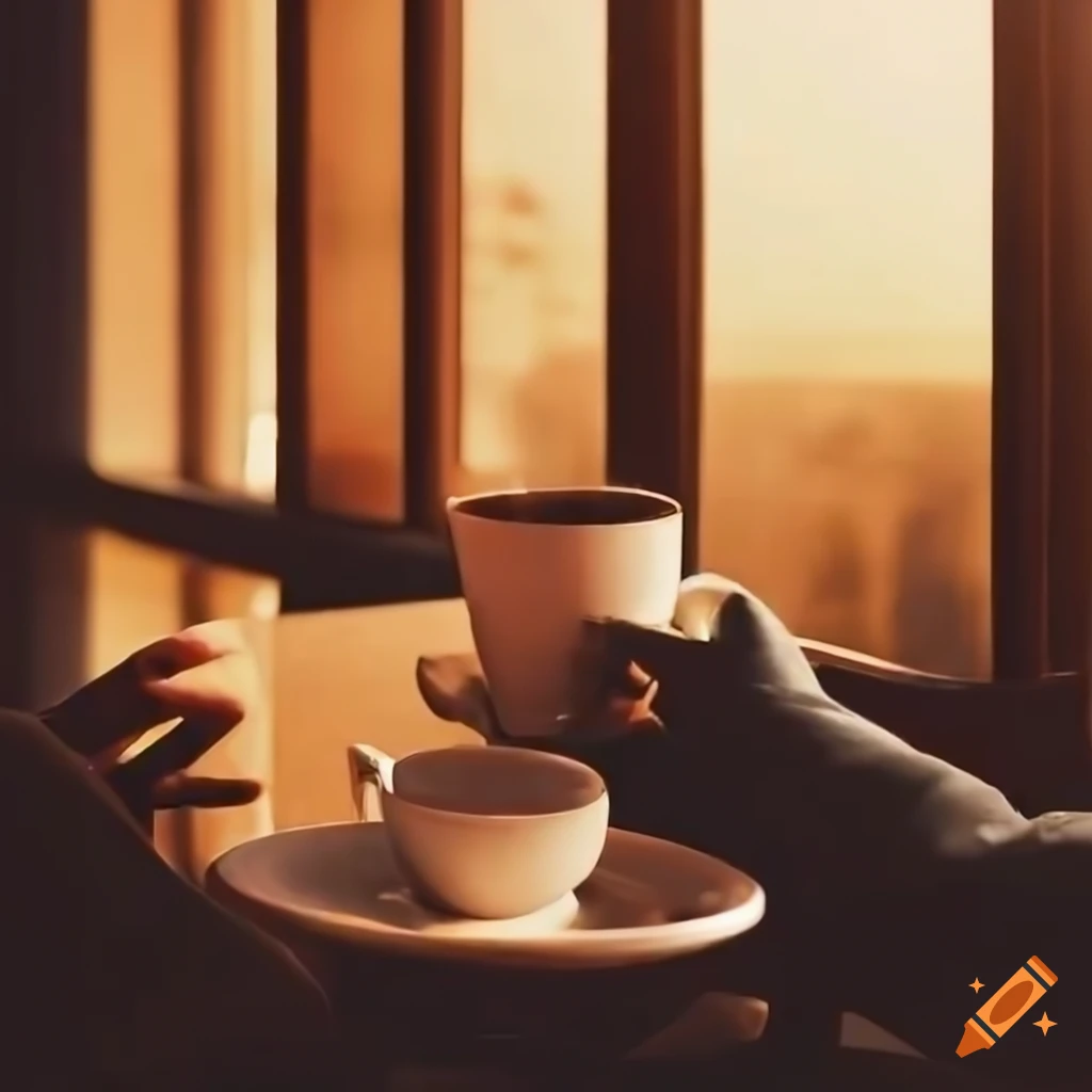 Person working on phone in a cozy coffee shop with warm morning light