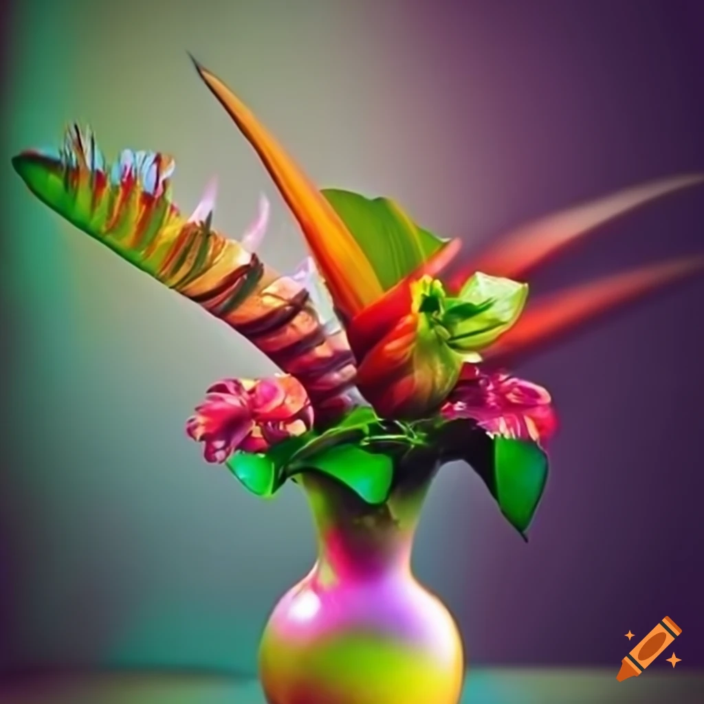 Colorful bouquet of tropical flowers in a vase