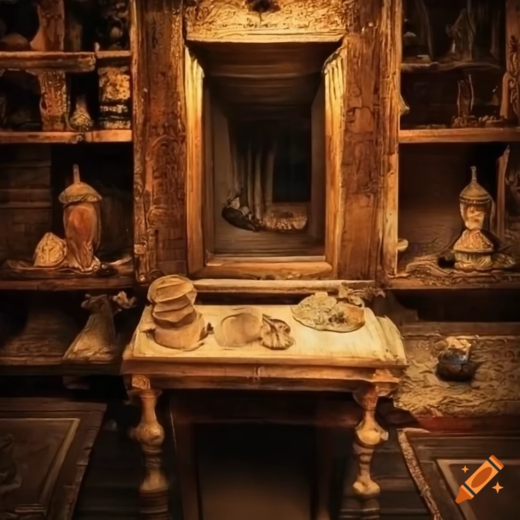Small old archaeologist's room with magical artifacts on Craiyon