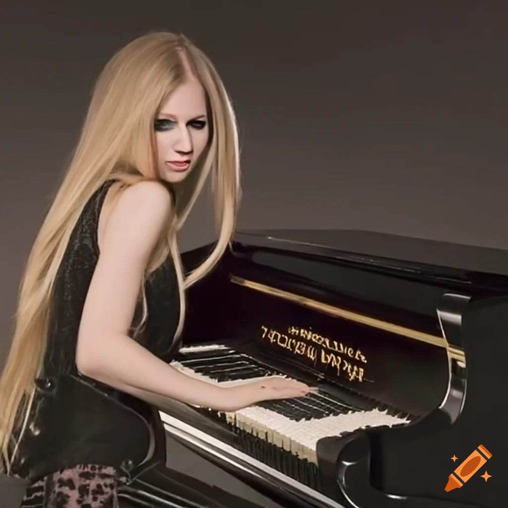 Avril Lavigne playing a grand piano