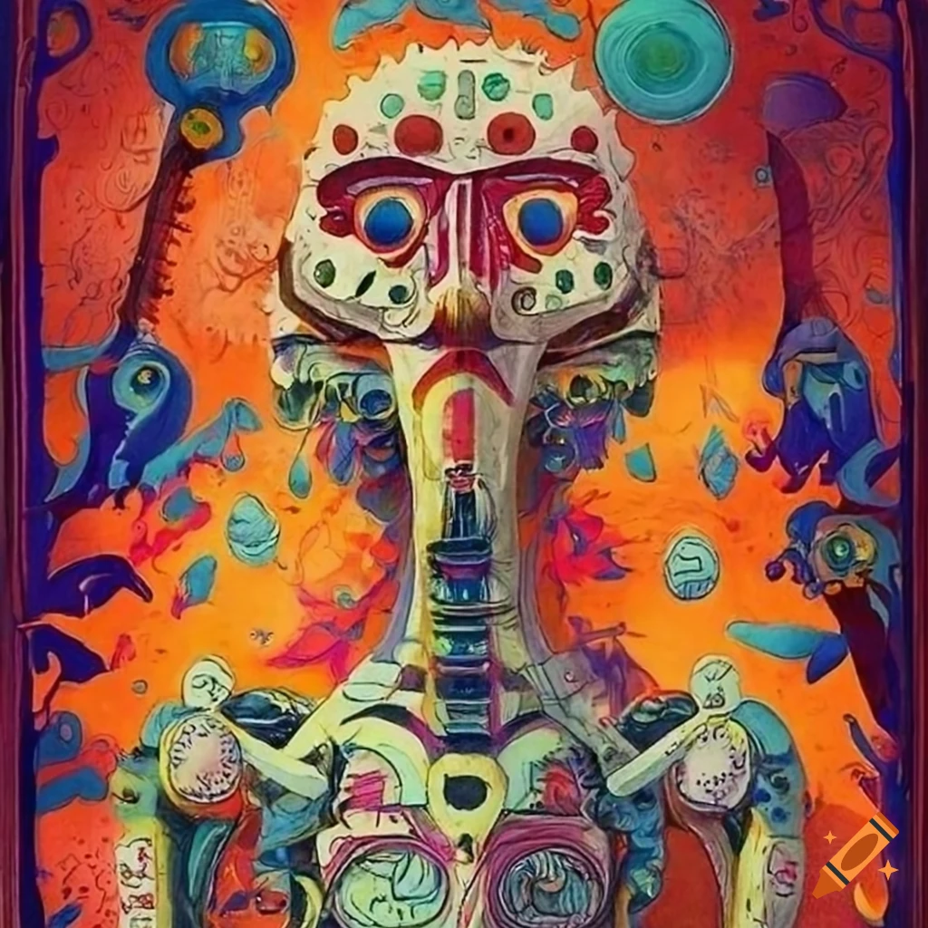 Alfred Pellan flat drawing portrait with surreal and retrofuturistic motifs