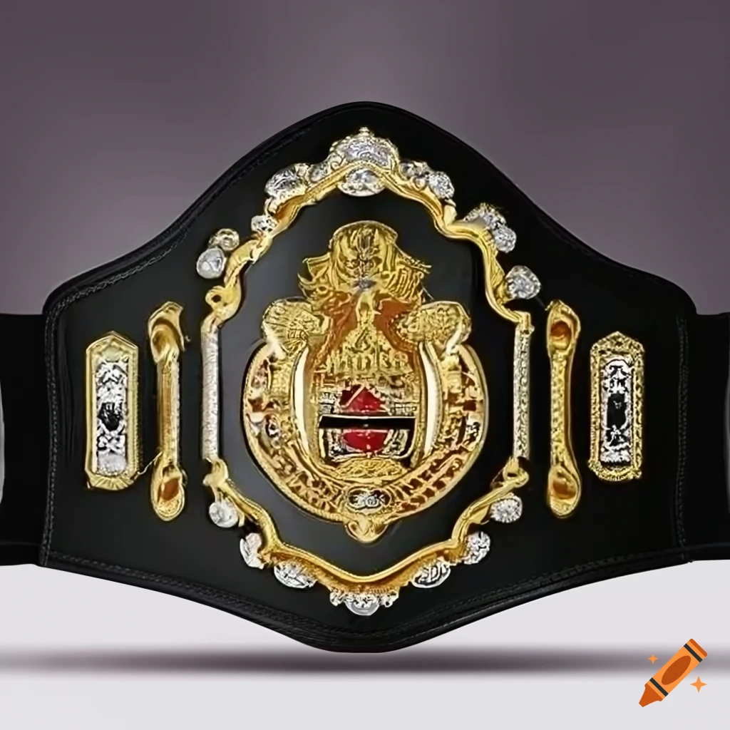 Phantom kickboxing championship belt front design with gold crest on white background on Craiyon