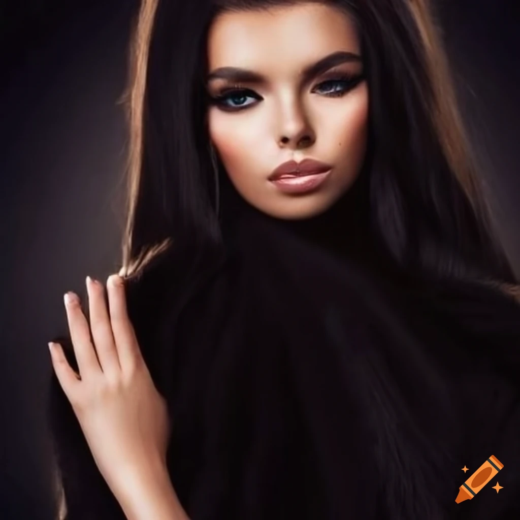 Stylish lady in a black fur dress on Craiyon