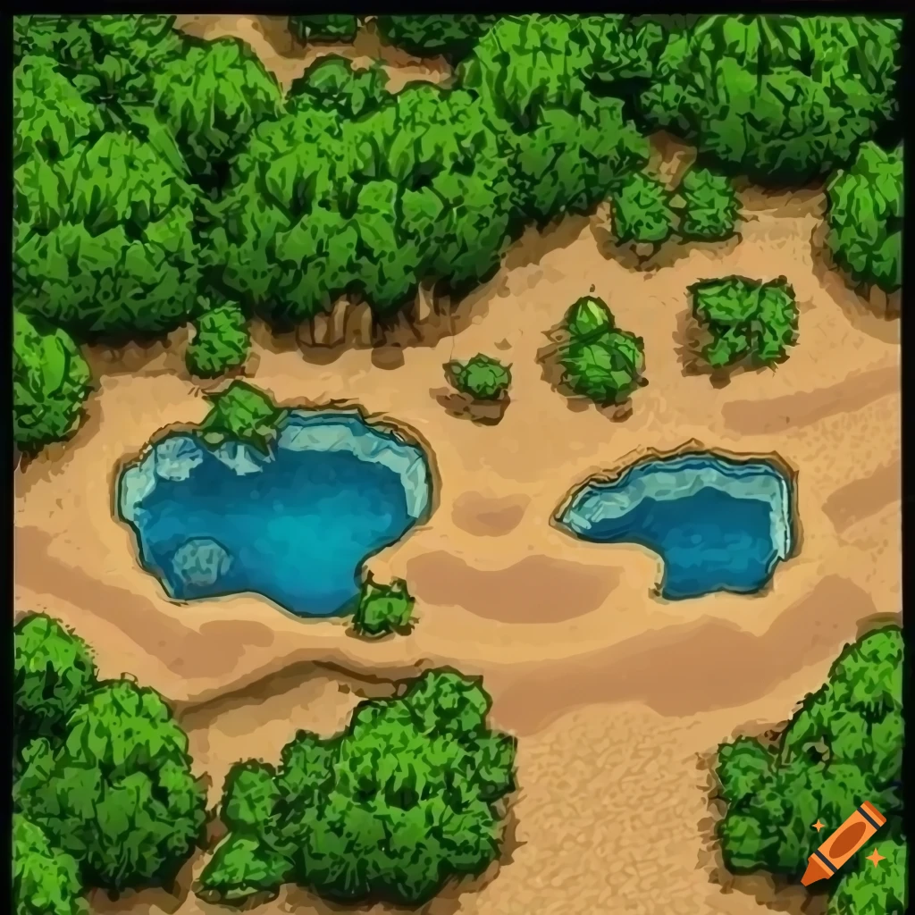 Sunny beach with rocks and cliffs, palm trees in a topdown rpg maker