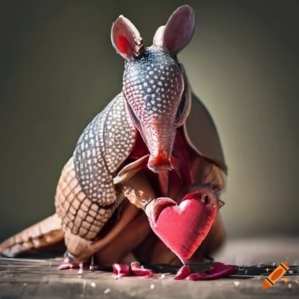 Four armadillos enjoying a Valentine's Day dinner with red wine