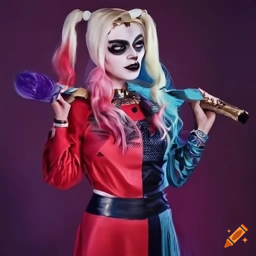Harley Quinn cosplaying in Eastern Asian mythical fantasy robes