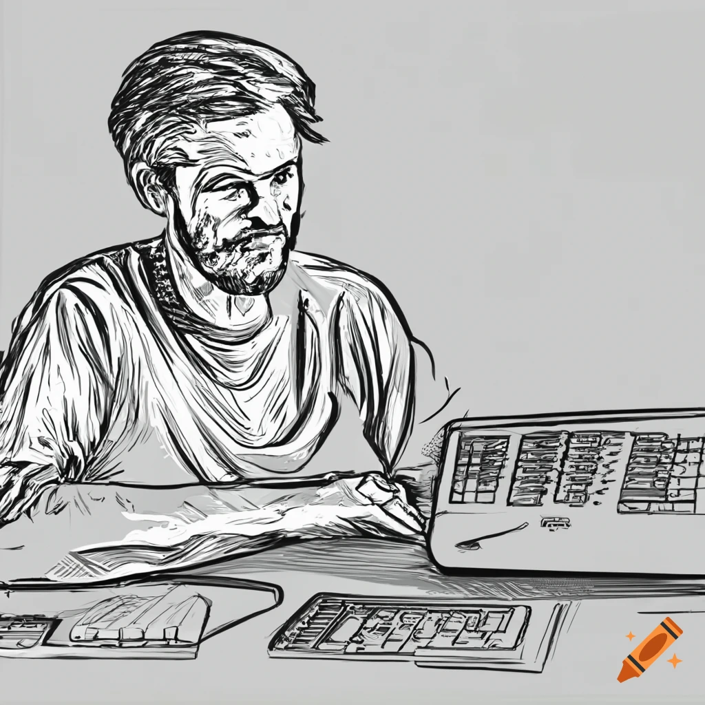 Man sitting at a computer programming on Craiyon