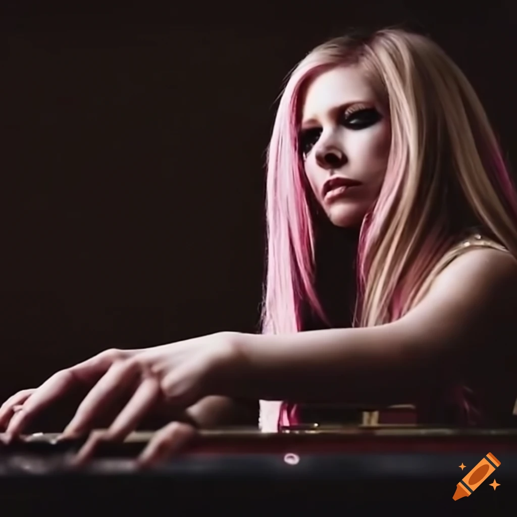 Avril Lavigne playing a grand piano