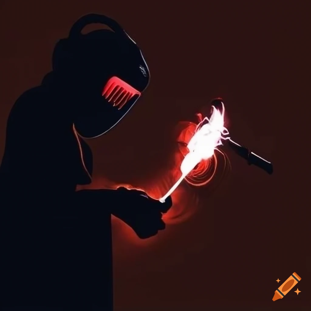 Silhouette of two arms resembling the creation of Adam art with welding torch and feed wire