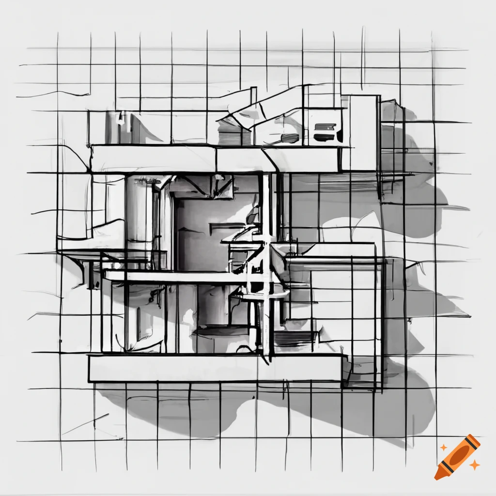 Single line sketch of an architectural ground plan with dimensions on ...
