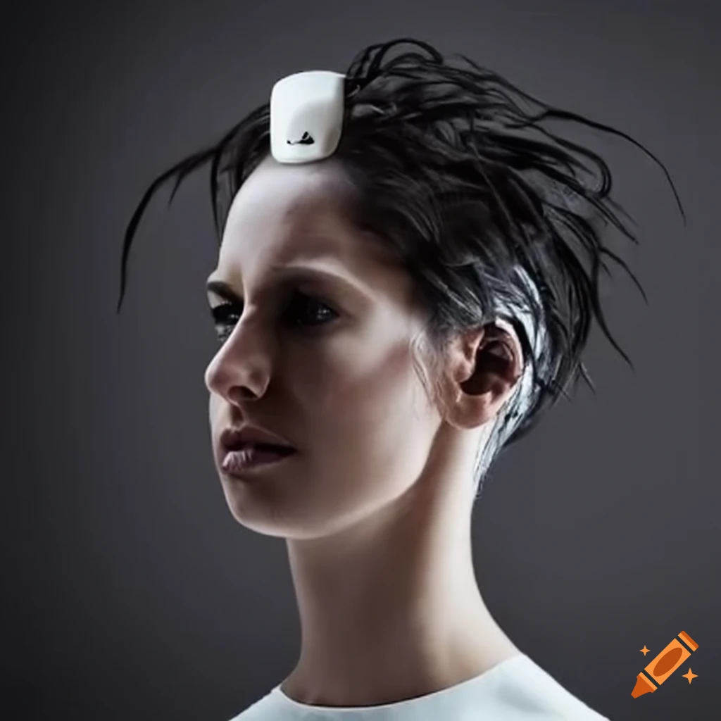 White headset connected to a person's brain