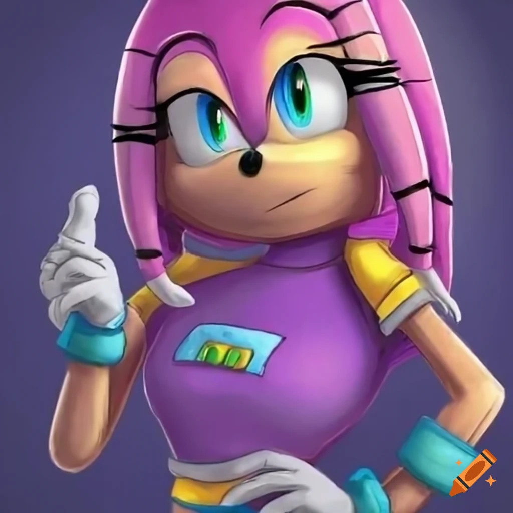 Tikal from sonic wearing purple t-shirt and blue jeans on Craiyon