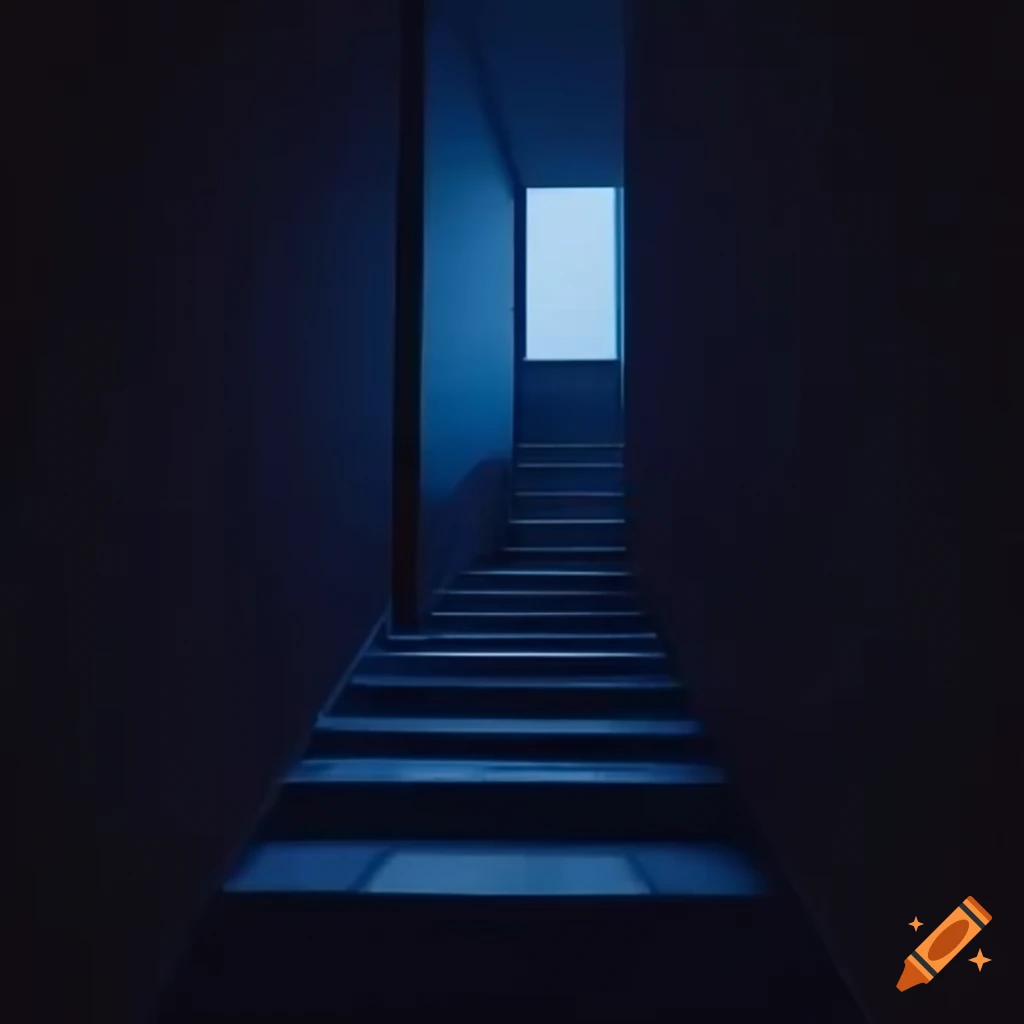Menacing figure overlooking dimly lit stairs