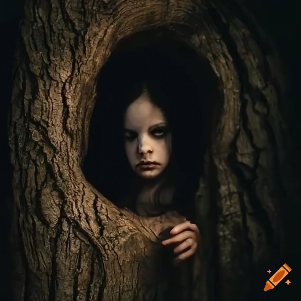 ethereal-girl-emerging-from-hole-in-a-tree-trunk-in-spooky-lighting-on