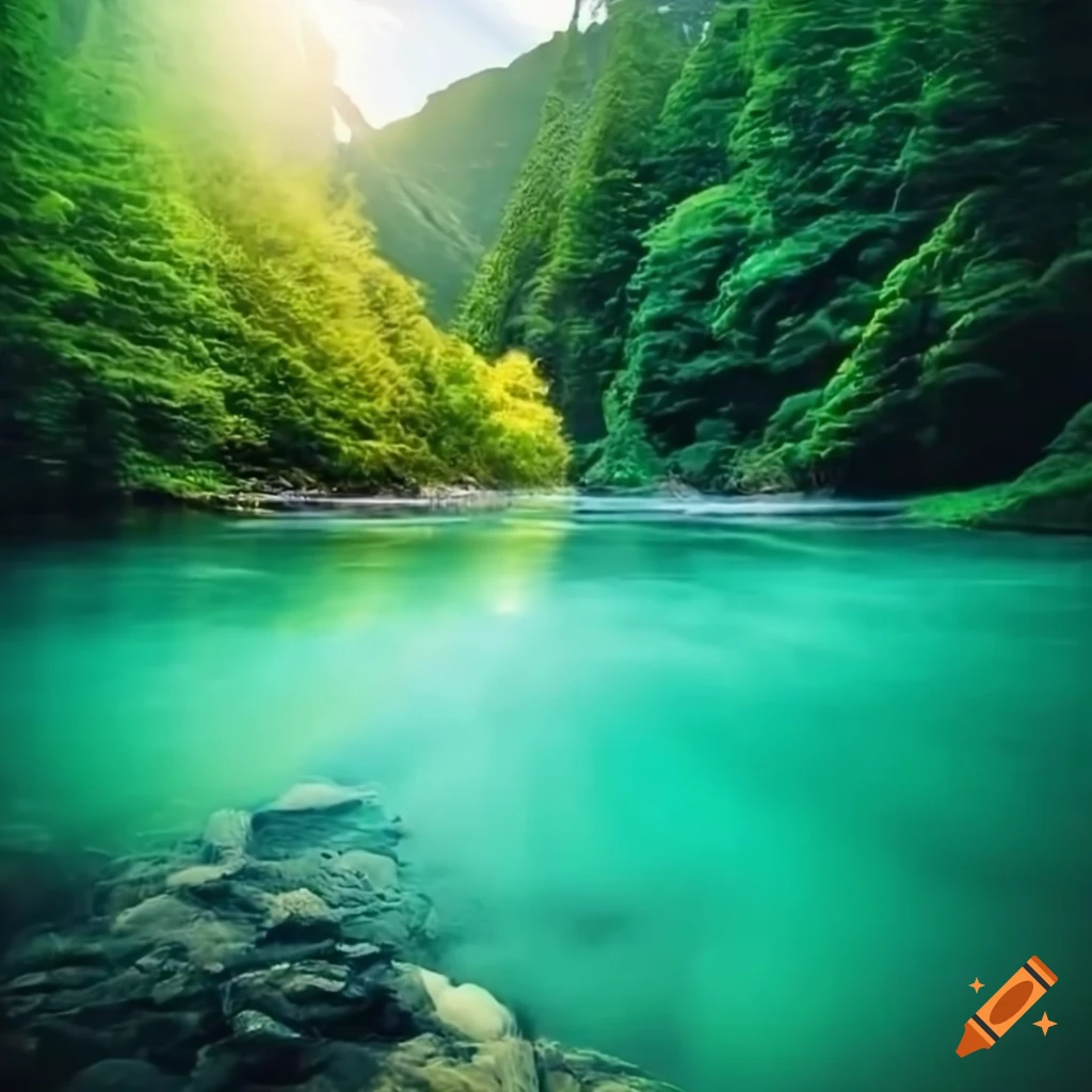 scenic-view-of-a-green-valley-with-a-river-and-sun-shining-from-the