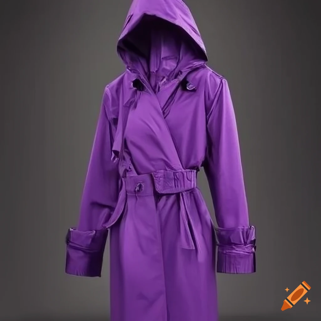 Purple & Green Gingko Neoprene Trench Coat Multi