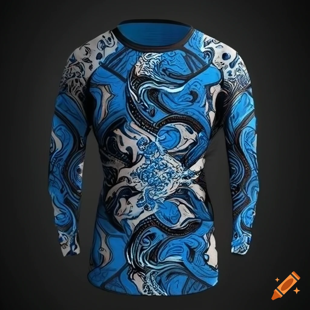 blue-jiu-jitsu-rash-guard-with-japanese-style-crashing-waves-pattern-on